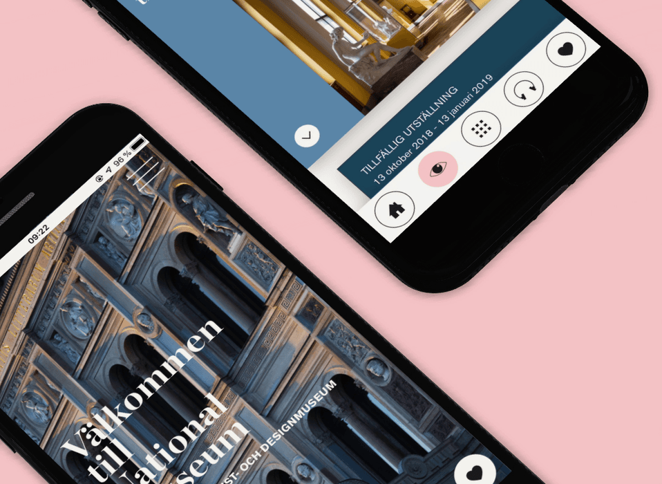 Vyer från Nationalmuseums app monterade i mobil