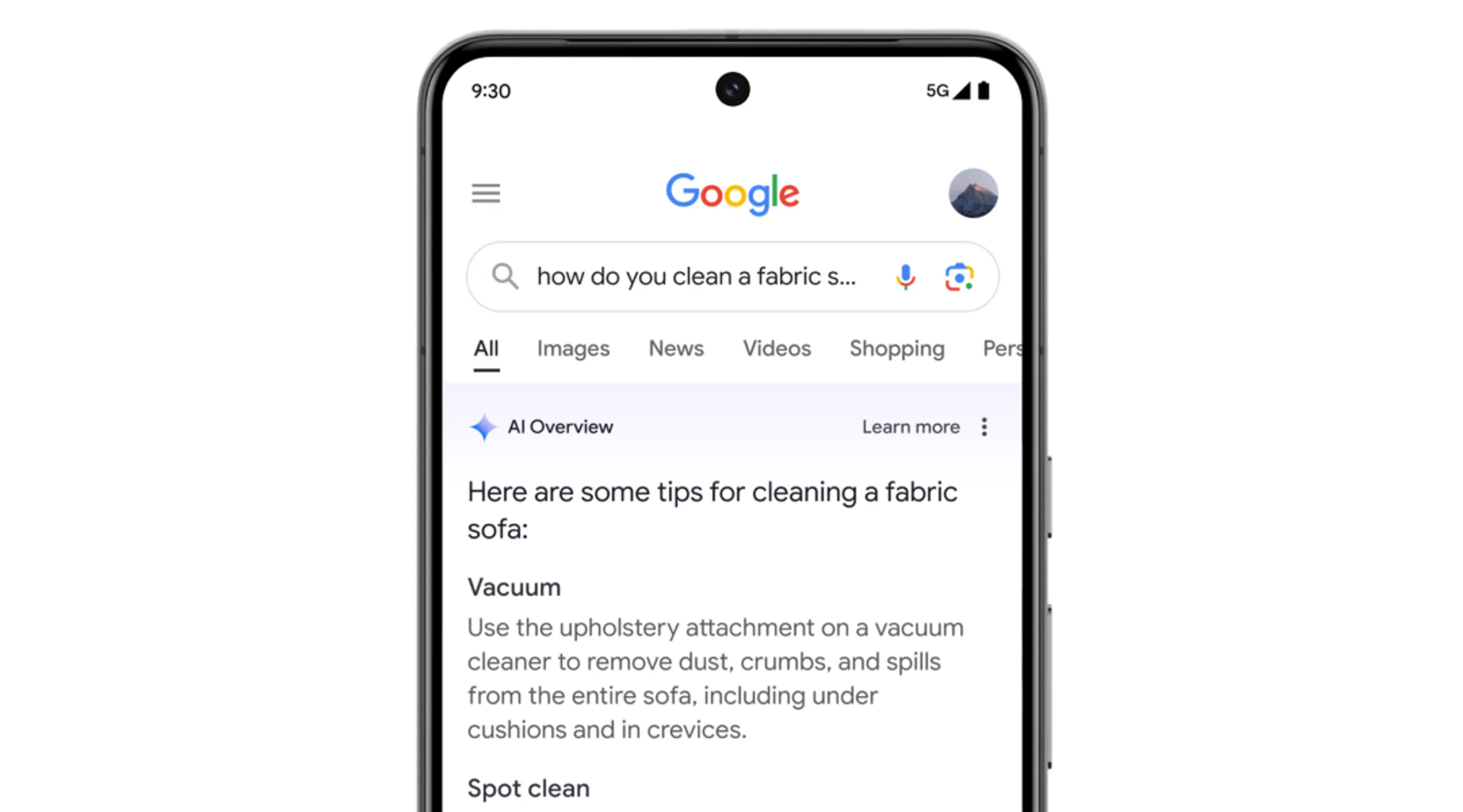 Exempel på hur AI generat fram ett svar på en googlesökning