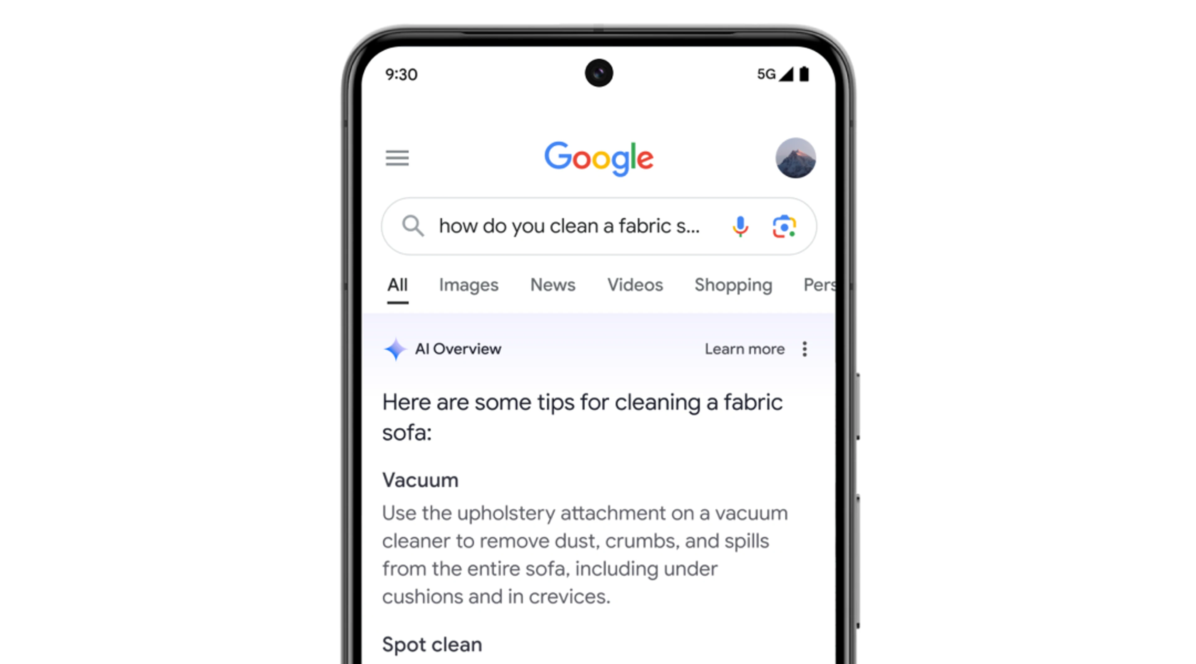 Exempel på hur AI generat fram ett svar på en googlesökning