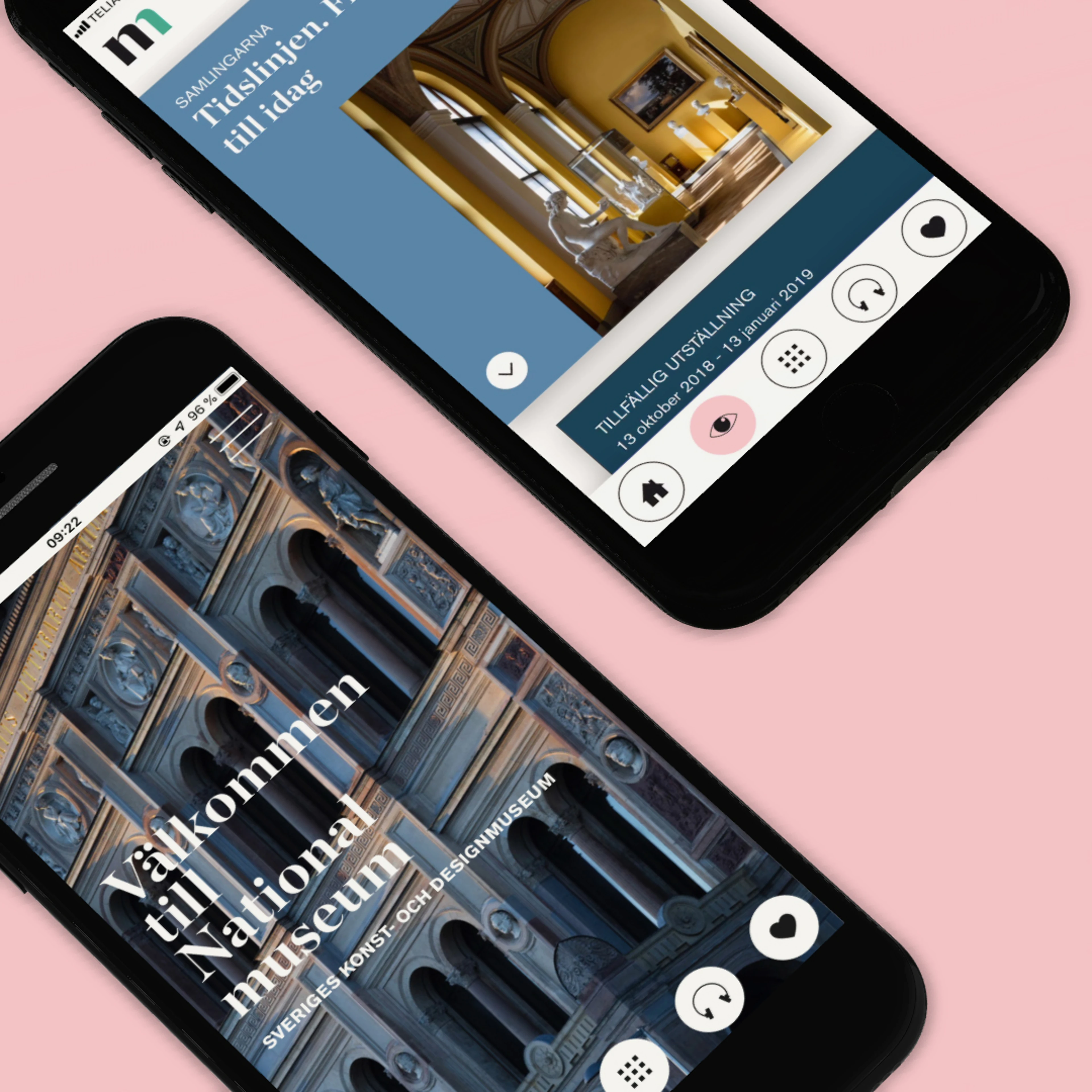 Vyer från Nationalmuseums app monterade i mobil
