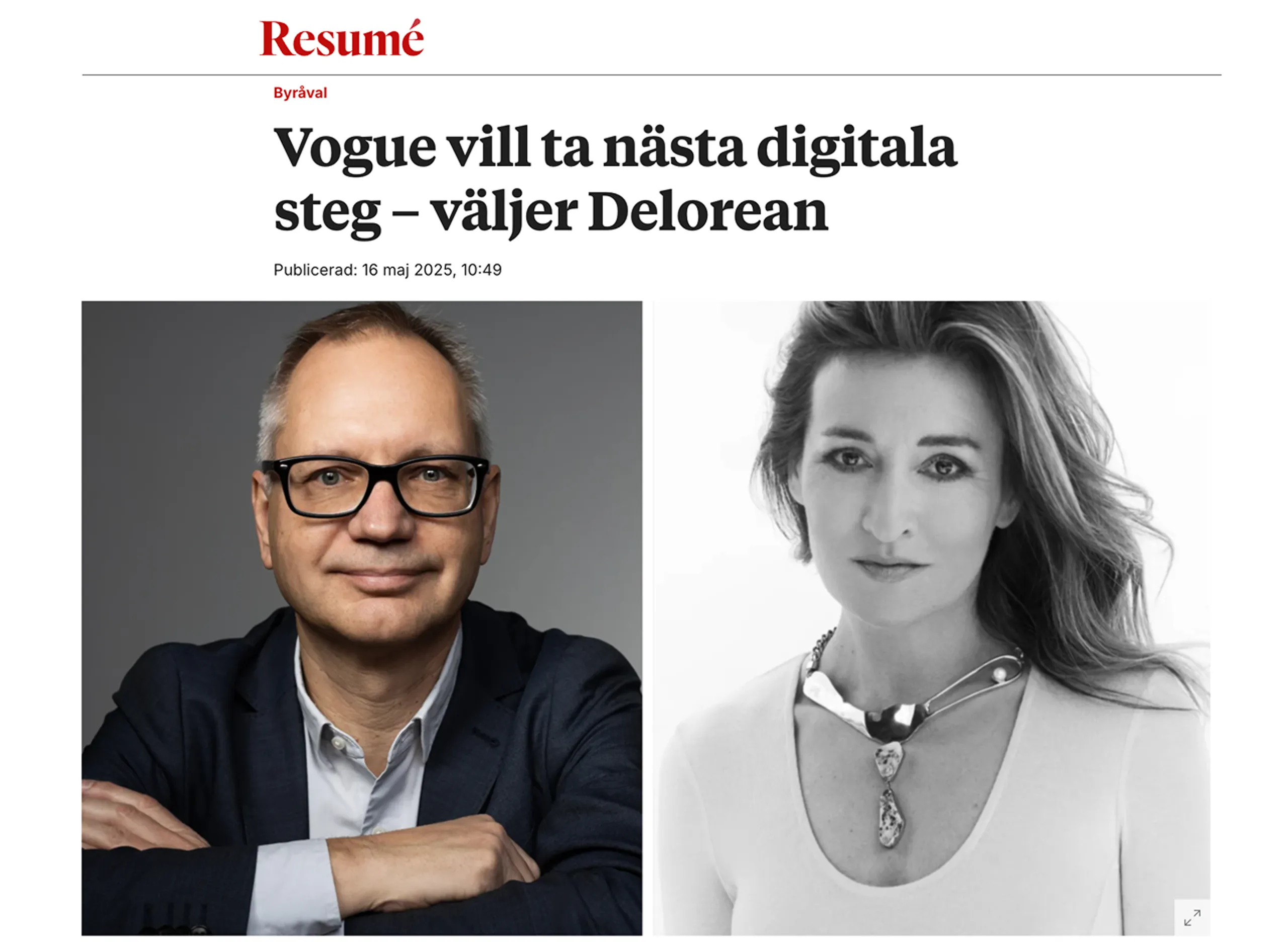 Bild på digital nyhetsartikel med en kvinna och man