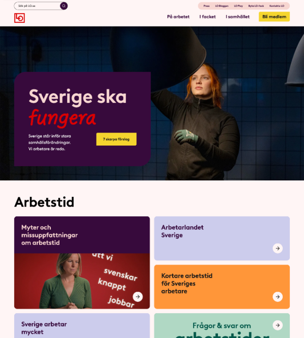 Skiss på LO:s webbplats