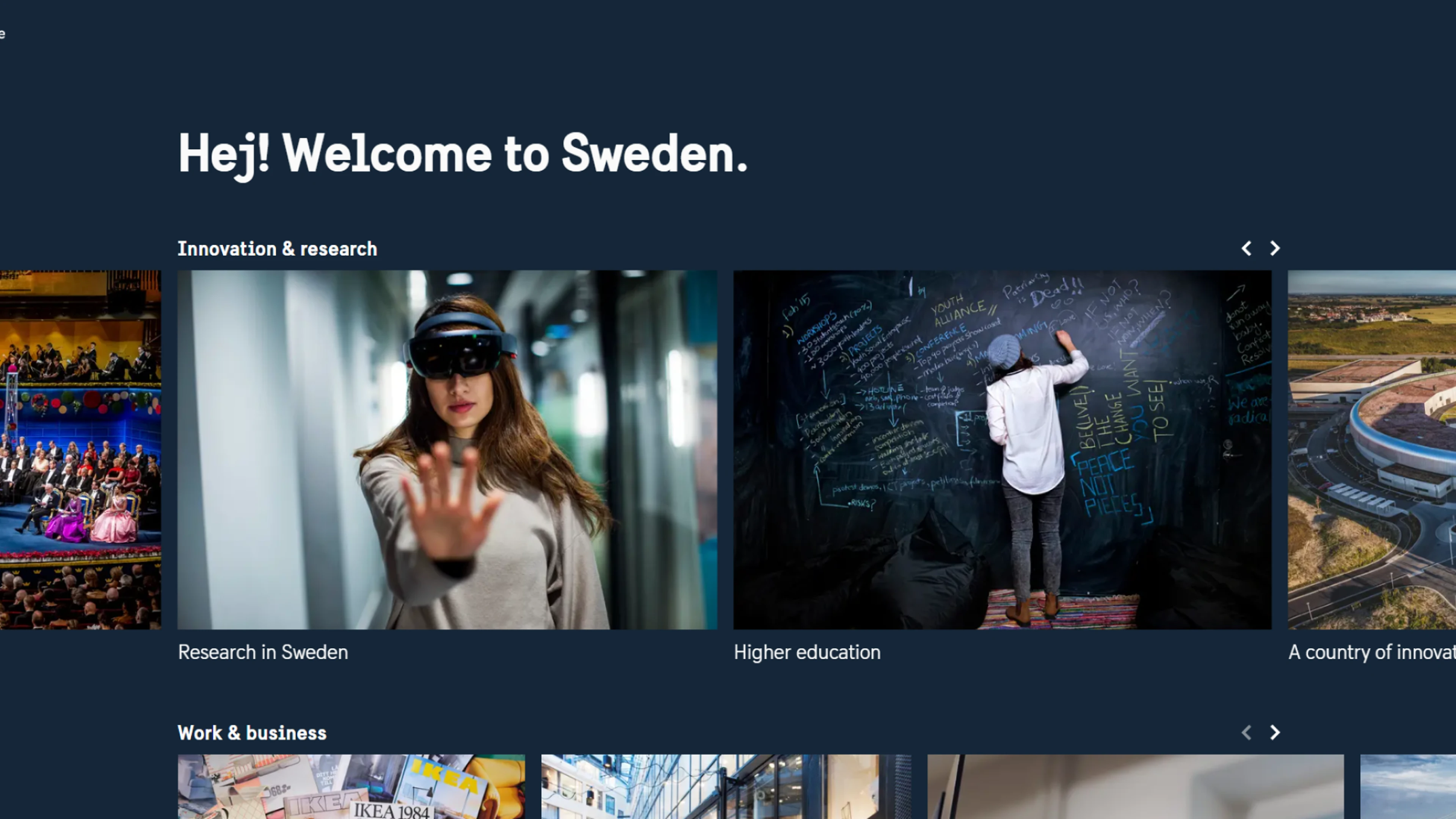 Text "Hej! Welcome to sweden" ovanför bilder med olika motiv