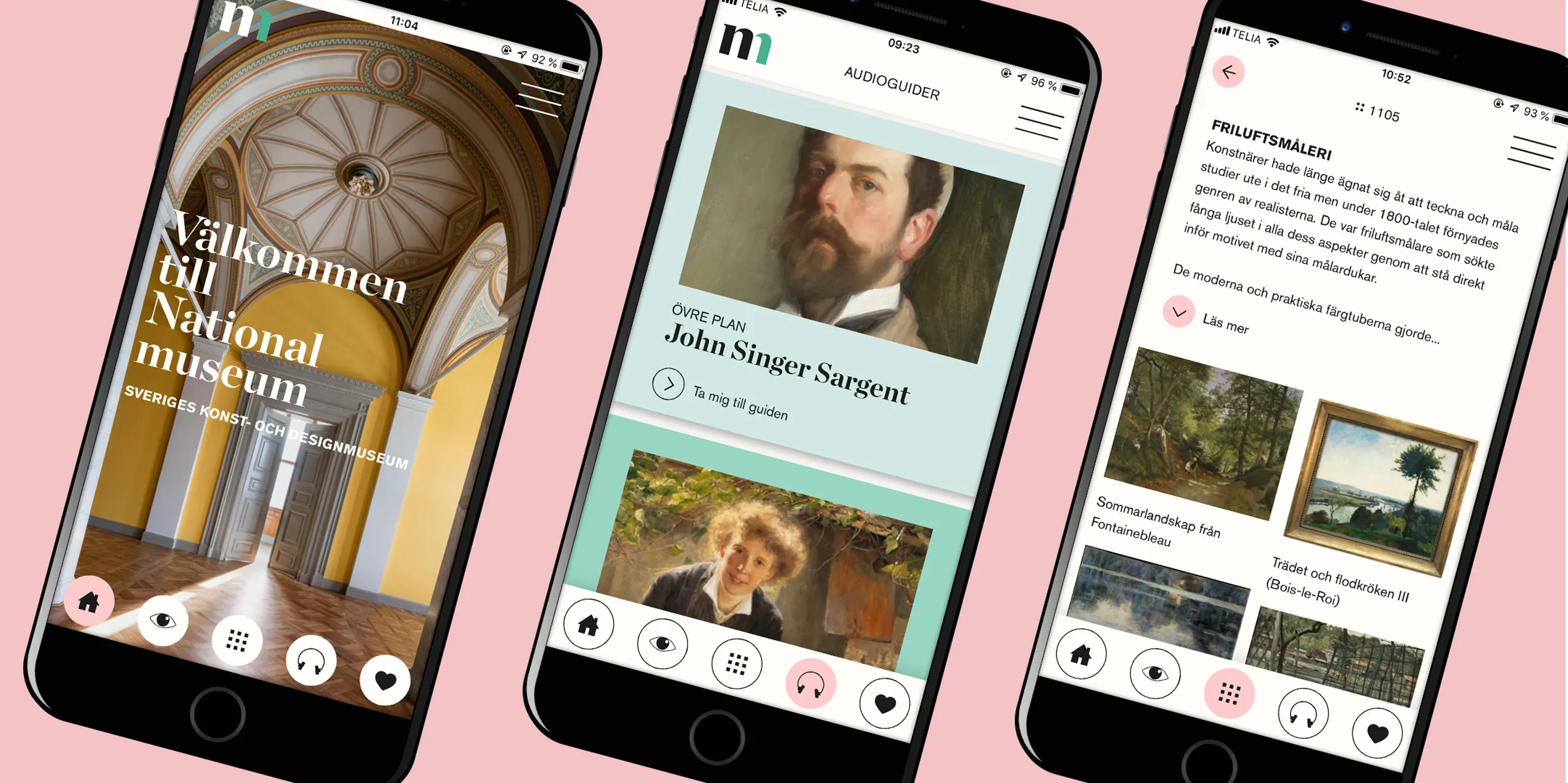 Vyer från Nationalmuseums app monterade i mobil