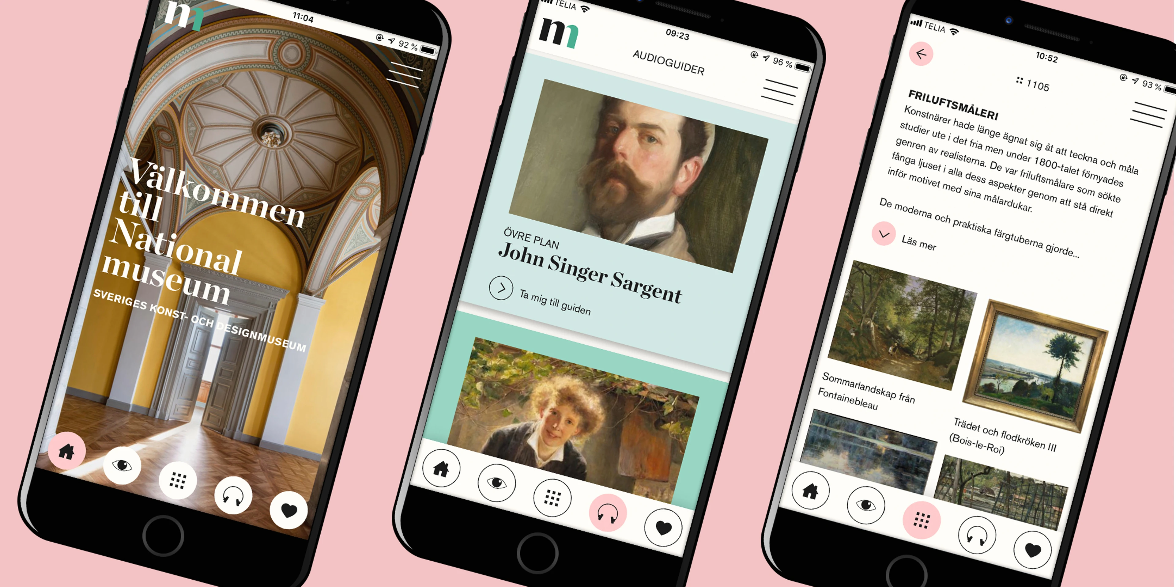 Vyer från Nationalmuseums app monterade i mobil