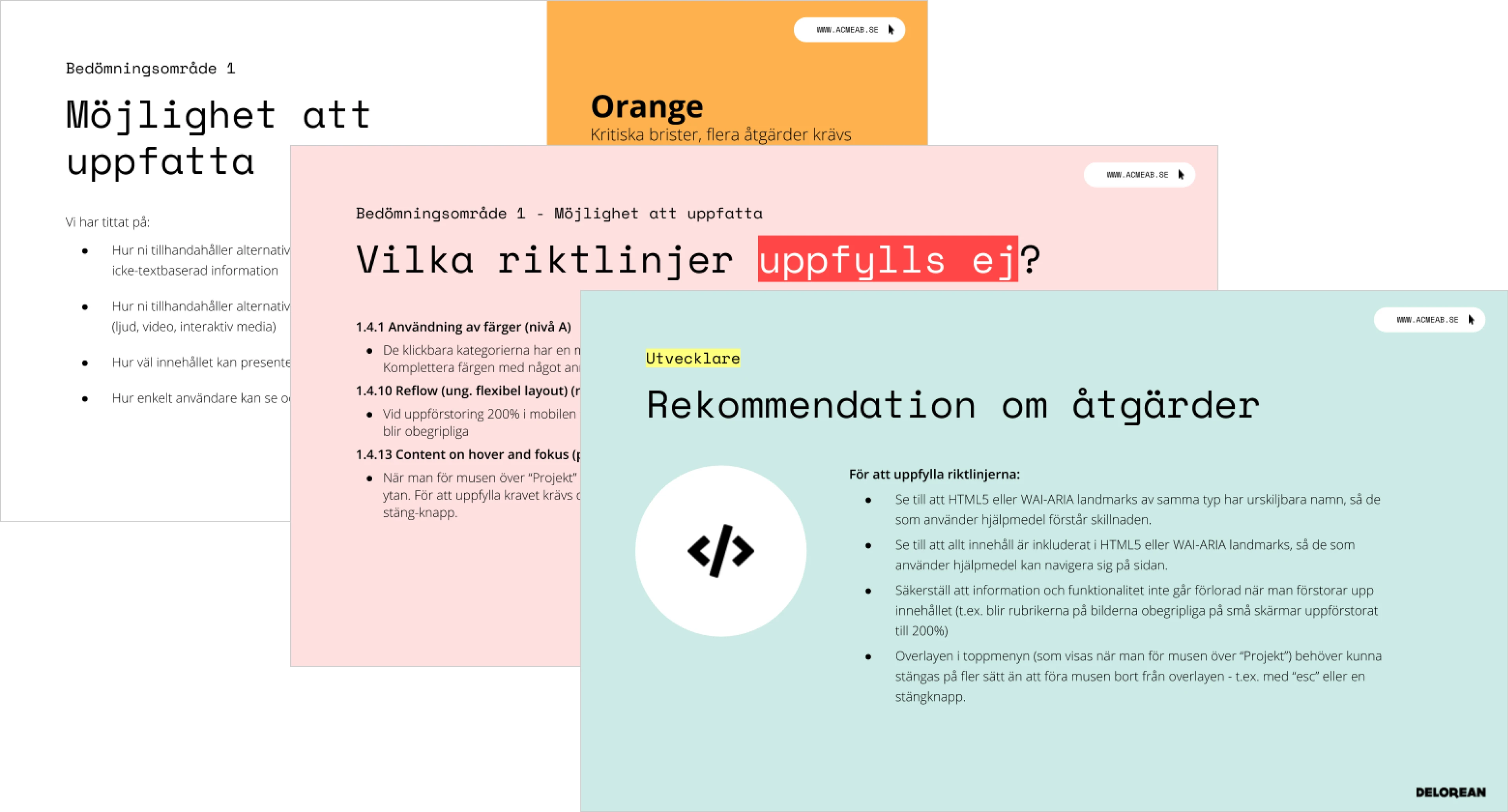 Utdrag på olika sidor från en rapport 
