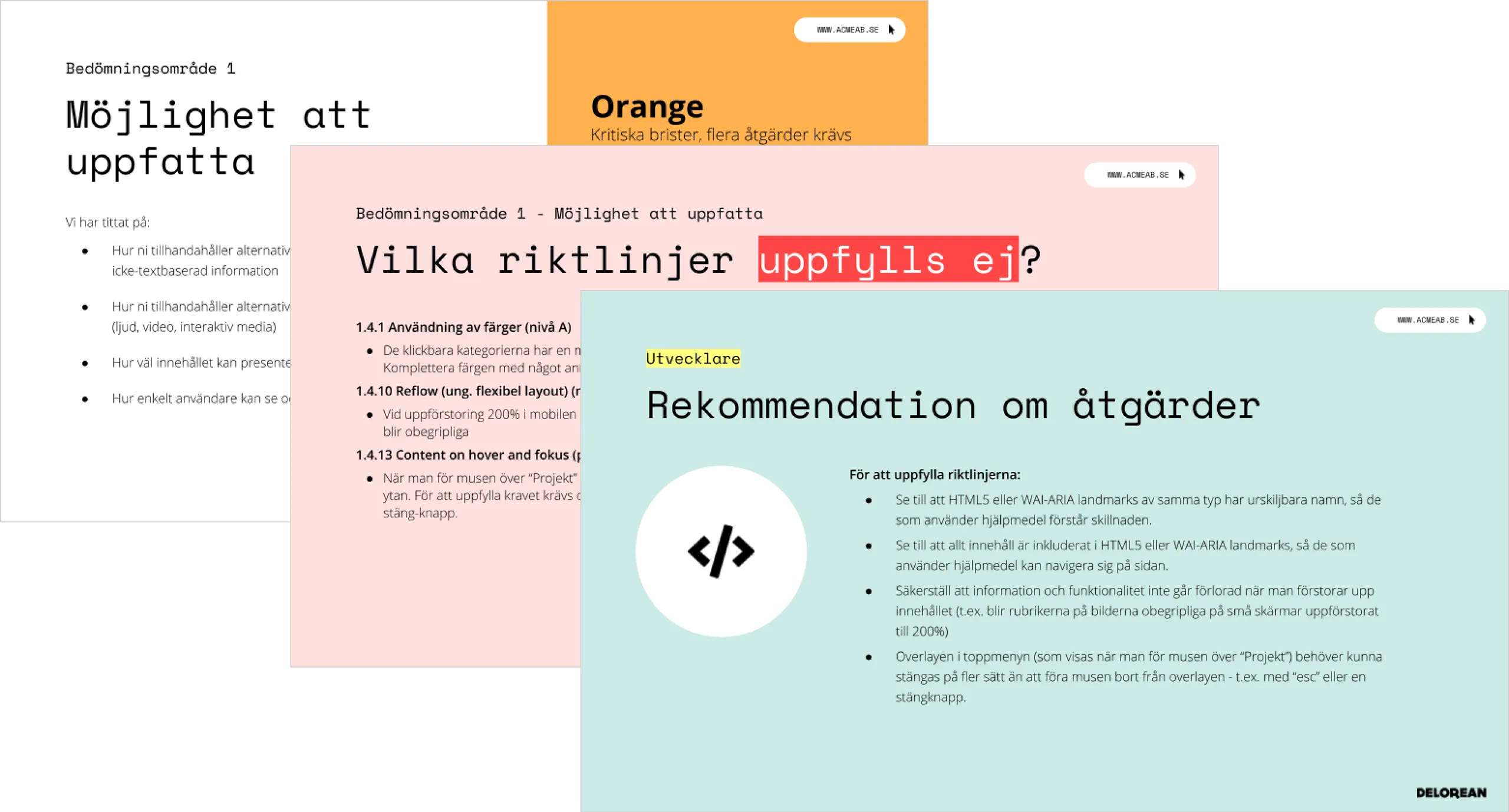 Utdrag på olika sidor från en rapport